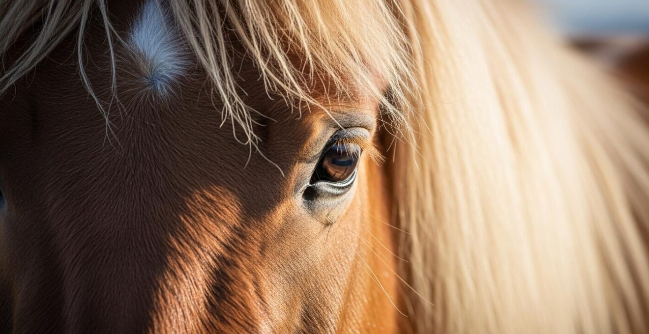 Un cheval islandais en gros plan montrant la texture de sa robe et l'expression calme dans son regard
