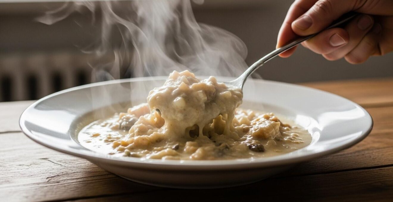 Photographie réaliste d'une assiette traditionnelle islandaise contenant du plokkfiskur avec sa texture crémeuse