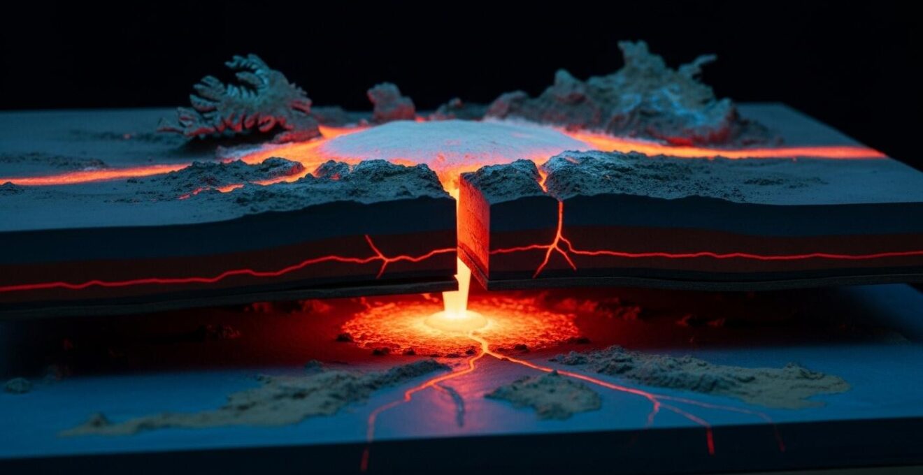 Schéma conceptuel montrant la dorsale médio-atlantique et un point chaud sous l'Islande
