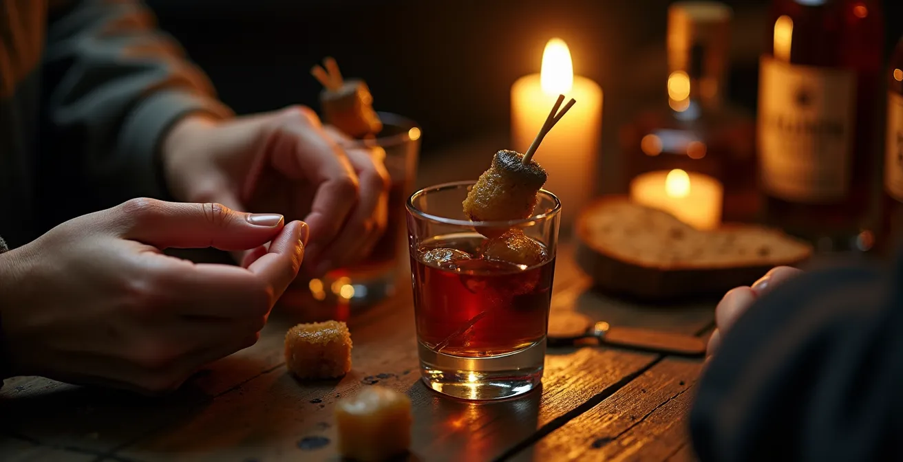 Dégustation traditionnelle de hákarl avec brennivín et pain de seigle dans taverne islandaise
