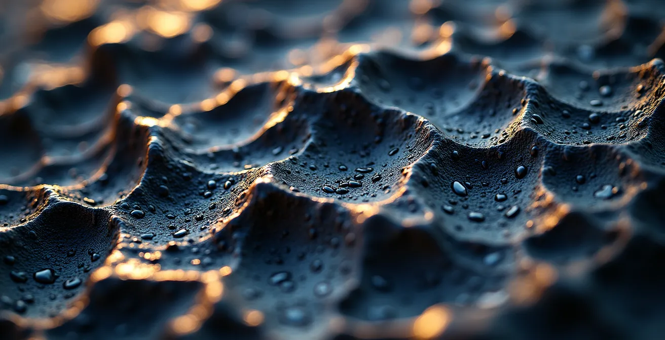 Texture détaillée de lave scoriacée noire avec bulles et aspérités volcaniques