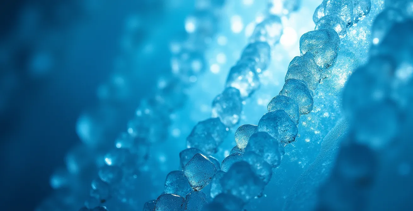 Intérieur d'une grotte de glace islandaise aux reflets bleus intenses