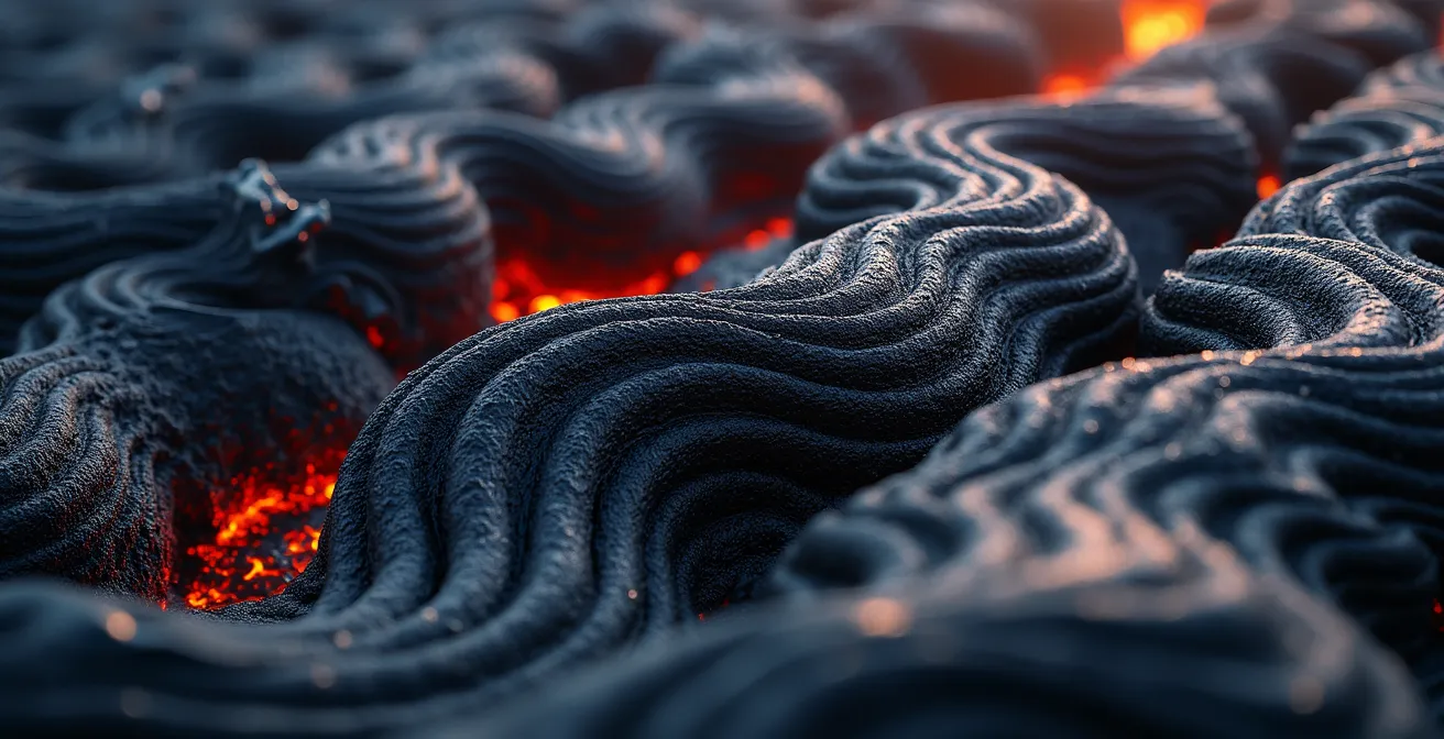 Collage naturel montrant quatre types de paysages volcaniques islandais